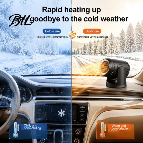 Vehicle Heating Device Portable Car Heater Defroster, 12V Compact Electric Fan for Warmer Auto Windshield Defogging, Desktop Space with Adjustable Air