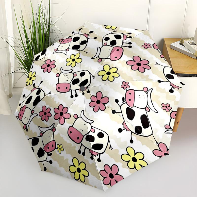 1pc Cow Print Automatic Folding Umbrella, 8-Rib Iron Frame, Casual Outdoor Accessory for Birthday Festival Gifts yy251128103