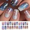 24Pcs Medium Square Press On Nail Space Themed Designs Moon Star Pattern Acrylic Glossy Full Cover False Nail for Women