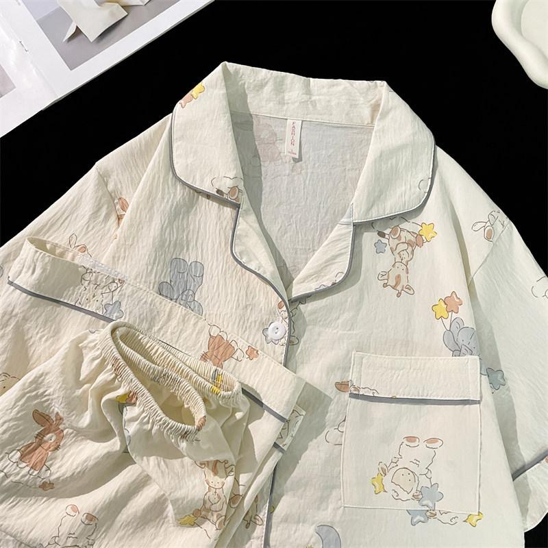 Summer Soft Cotton Women Pajamas Set Button Down Top Shorts 2 Pieces Sleepwear Nightwear Cute Loungewear for Women Korean
