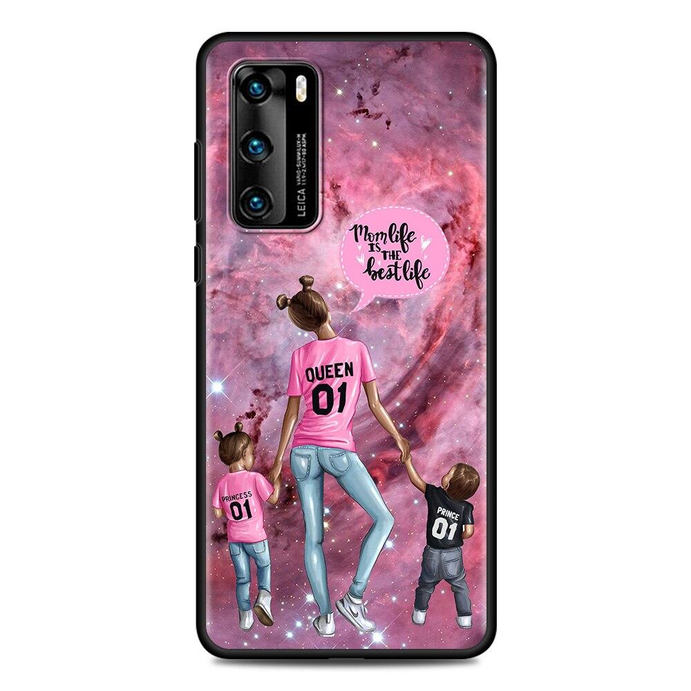 Черный чехол для Huawei P Smart Z P30 Y6 P40 Lite E Y7 P20 Pro Y6p Y8p Y9 2019 Y8s ТПУ чехол для телефона девушка ребенок супер мама женщина