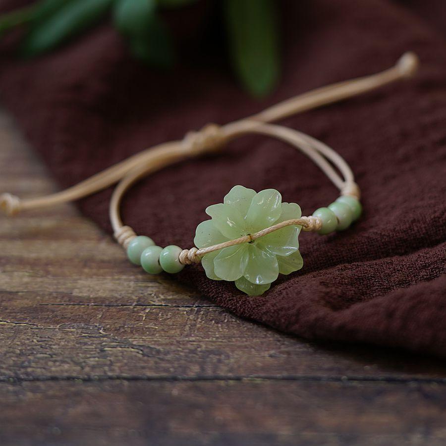 RUI RUI YU Нефритовый браслет с цветком персика для женщин и девочек, китайская мода, древний красный агат, бусины, браслет-подвеска, плетеная ручная веревка, ювелирное изделие, подарок