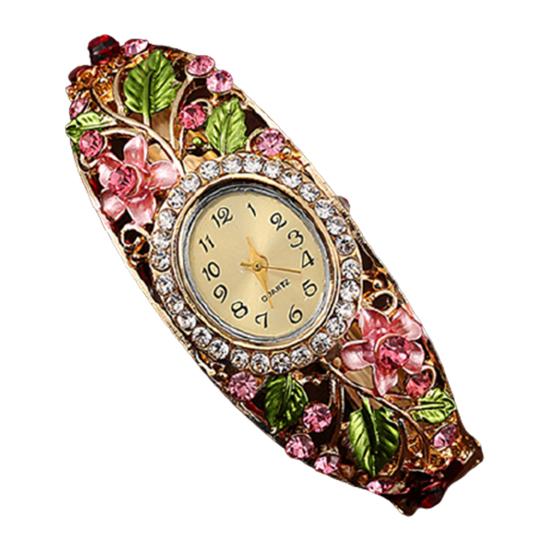Bangle Dress Watch Vintage Faux Crystal Alloy Pretty Floral Pattern Bracelet Watch