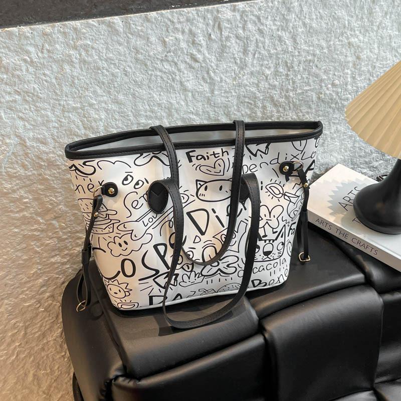 Граффити Модная Принтованная Сумка Женская Личность Повседневная Большая Вместимость Сумка Через Плечо Студенческая Сумка-Тоут для Поездок на Учебу