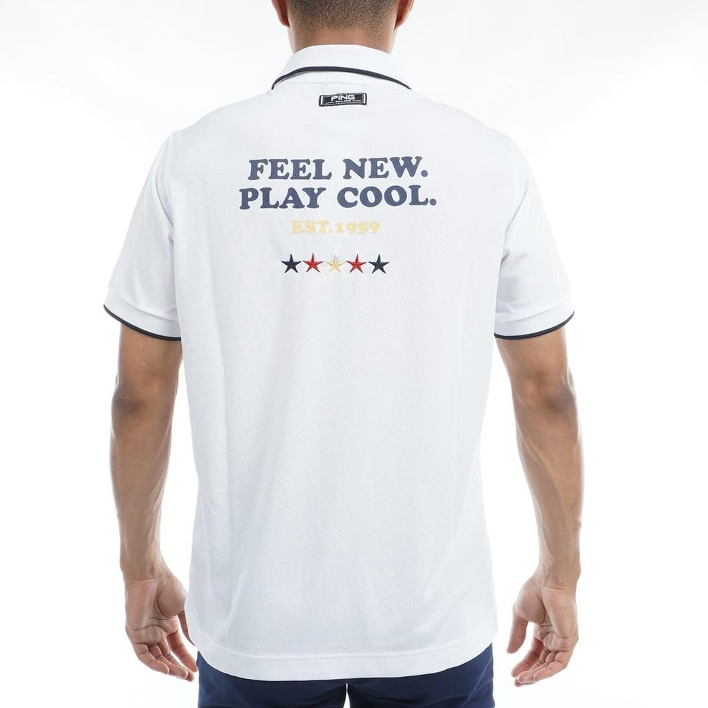 Ping Apparel Men's Short Sleeve Polo Shirt (Stars and Stripes Print, Moisture Wicking, Quick Drying) / Golf / 621-3160307 030_White, Size M