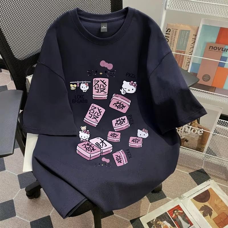 2026 новая футболка Hello Kitty из мягкого хлопка с коротким рукавом и круглым вырезом, милый принт, легкий летний топ для женщин, повседневная одежда