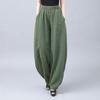 Vintage Chinese Style Summer Pure Cotton Faux Linen Women's Loose Tai Chi Pants Harem Long Lantern Pants Design