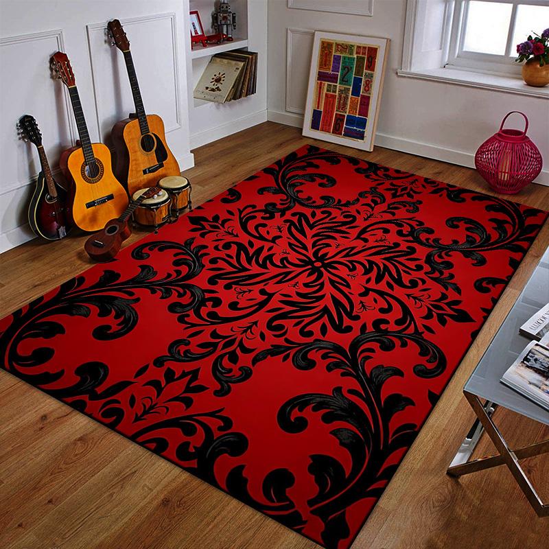 Elegant Red and Black Floral Pattern Patterned carpet a non slip rug suitable for all seasons and any setting, gift