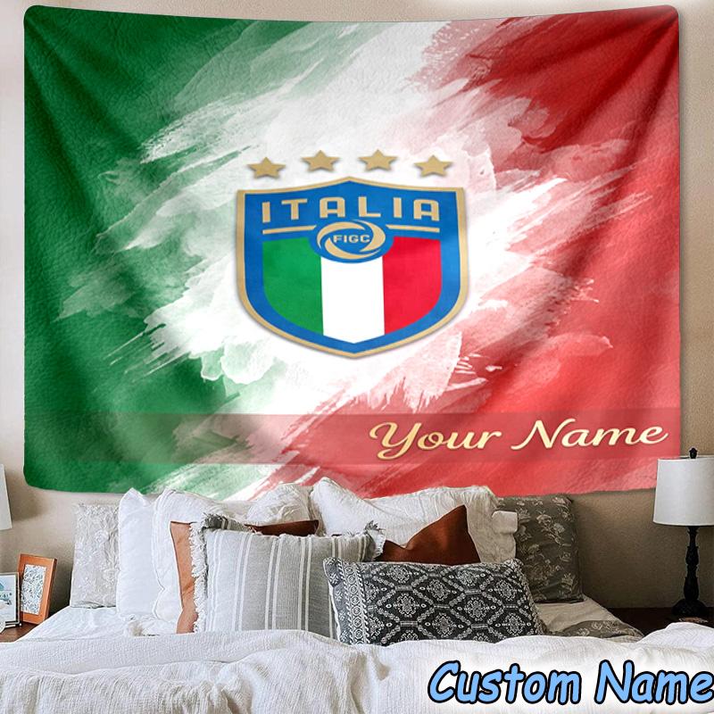Custom Name Italian Football Crest Printed Tapestry, for Bedroom,Livingroom, dormitory, Large Wall Decor, Fabric Decor Fan Birthday Gifts
