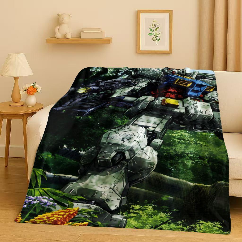 Sanrio Gundam Cartoon Robot Christmas Gift Flannel Blanket,Ultra Soft Warm Plush Throw for Home Bedroom Bed Sofa Cover Office