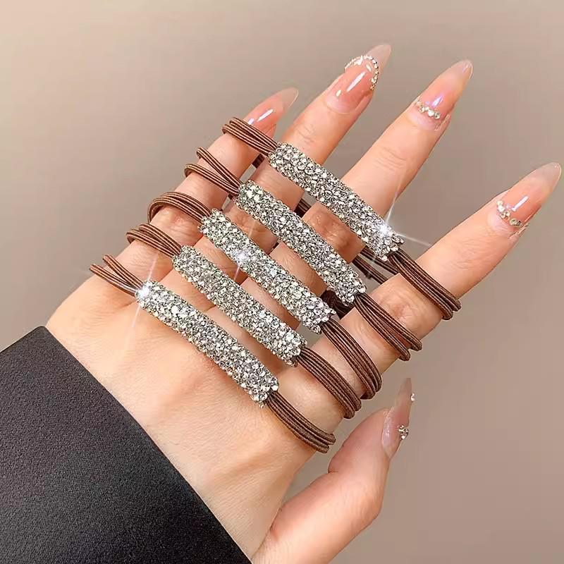 Высококачественная резинка для волос со стразами - элегантная черная резинка для женщин