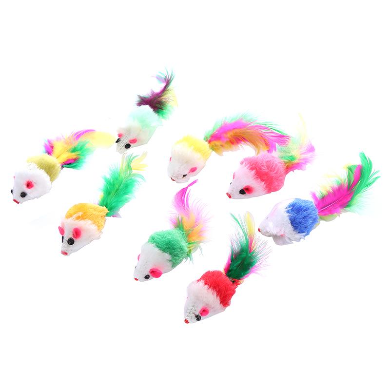 Colorful Plush Feather Mouse Cat Toy - Interactive Kitten Boredom Reliever