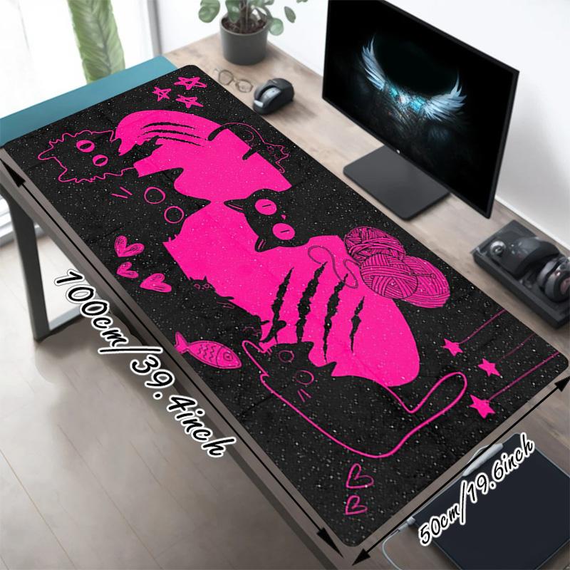 Розовый Кот XL Игровой Коврик для Мыши Нескользящая Резиновая Основа Прошитый Край Водонепроницаемый Коврик для Стола Для ПК Ноутбука Геймера Офиса Компьютерные Аксессуары C929136