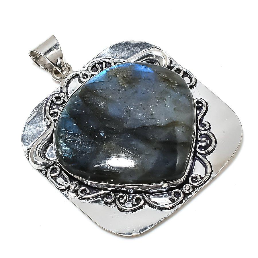 Лабрадорит Драгоценный камень Ручная работа 925 Стерлинговое серебро Ювелирное изделие Подвеска 2,48" V9l43
