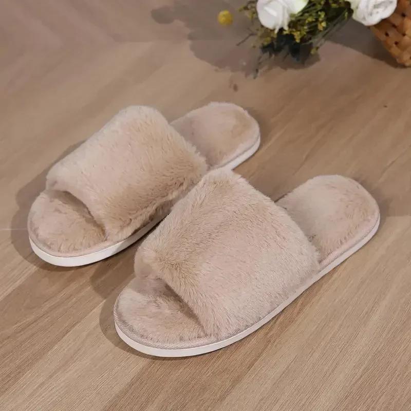 Fashion Casual Fluffy Slippers Women House Flats Fashion Popular Plush Winter Designer Shoes Ladies Elegant Platform Footwear Large Size