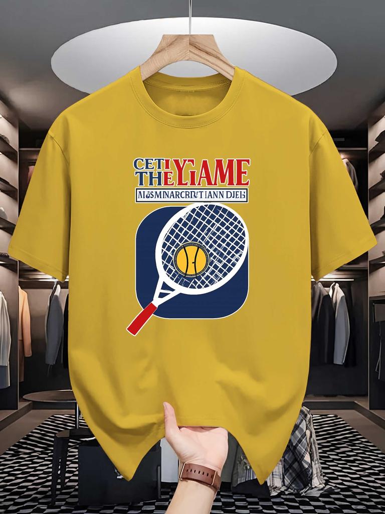 Mens Crew Neck T Shirt Get The Game Tennis Racket Ball Vintage Graphic Short Sleeve Casual Cotton Tennis Sports Street Tees