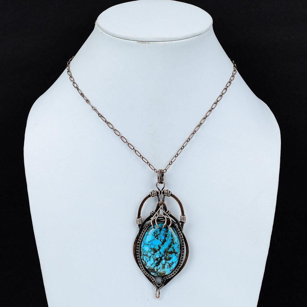 Тибетский бирюзовый кулон, медная проволока, кулон, ювелирные изделия ручной работы, кулон из натурального драгоценного камня, медные украшения, женский кулон, подарок для мамы