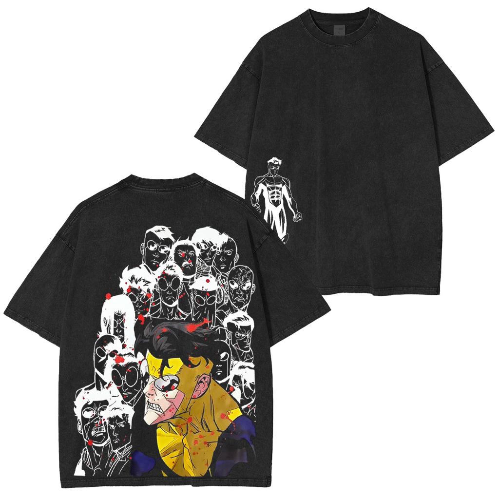 Invincible Mark Grayson Washed T-shirt Men Women Retro Washed Oversized Streetwear Summer Casual Loose Short Sleeve Female Male Clothing