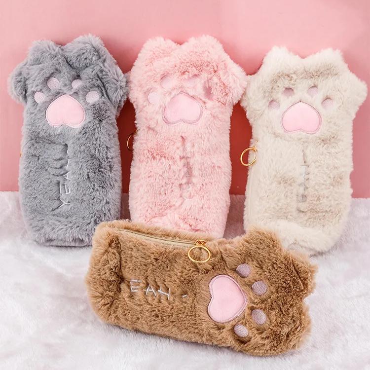 1 шт., осенне-зимний стиль, милый пушистый кошачий лапчатый плюшевый пенал, кавайный студенческий канцелярский мешок для ручек, школьные принадлежности для девочек