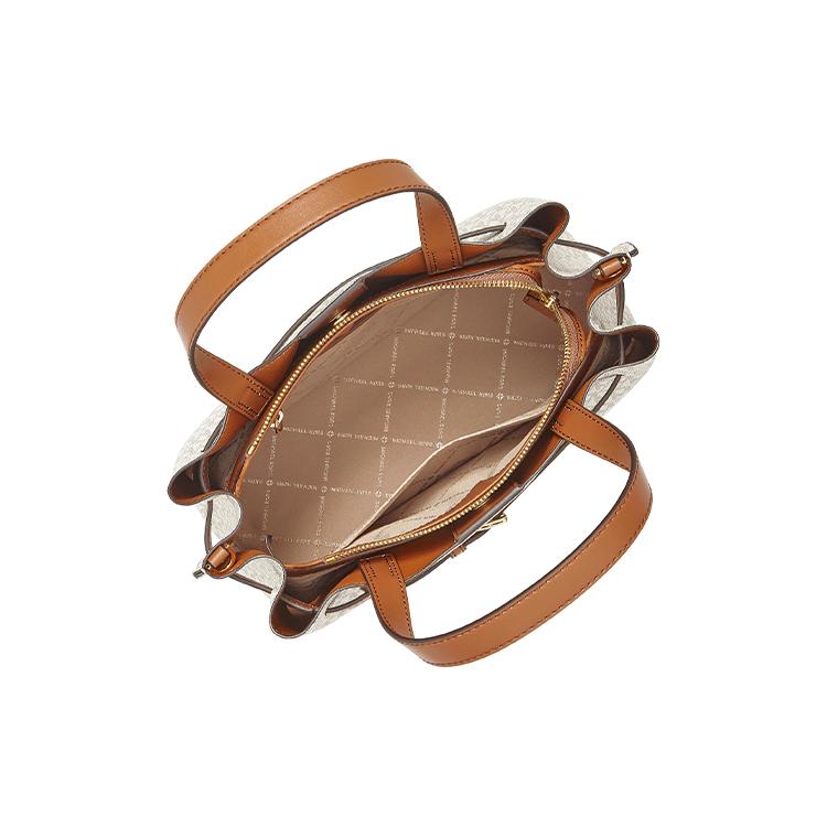 New MICHAEL KORS Emilia Artificial Leather Crossbody Bag, Handbag Large Women's Vanilla White & Acorn Brown 35F0GU5S3B-150