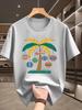 Tropical Palm Tree Christmas Ball Graphic Unisexs Cotton Crew Neck Tee Short Sleeve Loose Beach Casual Daily Street Male Wear Top