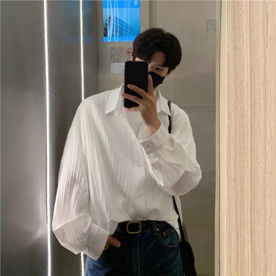 Мужская рубашка свободного кроя, однотонный кардиган с отложным воротником, однобортный, осенне-весенний топ, рубашка средней длины в уличном стиле