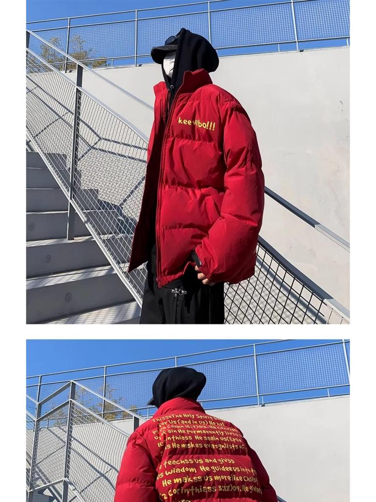 Мужская и женская красная хлопковая зимняя куртка Год Крысы - Утепленное, теплое пуховое пальто для защиты от холода