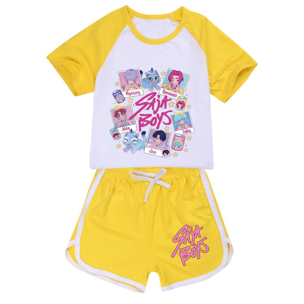 4980 Детский Девочки Sajaboys POP Rumi Zoey Mira Принт Футболка Шорты Спорт Спортивный костюм Набор одежды