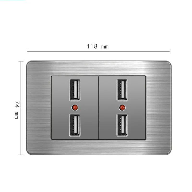 Американский стандарт настенный выключатель света розетка универсальная вилка с usb американская нержавеющая сталь 2-канальная панель розеток 118*74 м компьютер