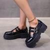 Double Buckle Strap Chunky Platform Pumps Women Patent Leather Thick Bottom Gothic Shoes Woman Punk Thick Heels Mary Jane Shoes