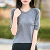 Spring Women's New Woolen Knitted Sweater Short-sleeved T-shirt with Round Neck