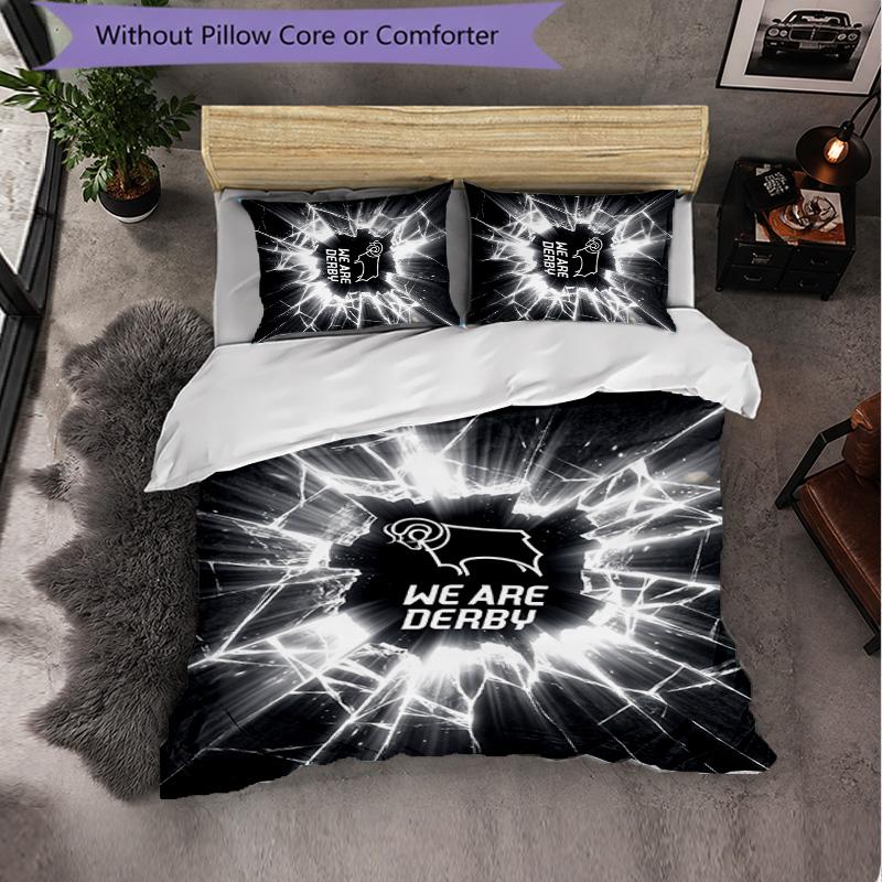 Derby County Football 3 Piece Bedding Set Soft Duvet Cover Set with Pillowcases Printed Bedroom Decor Set for Home