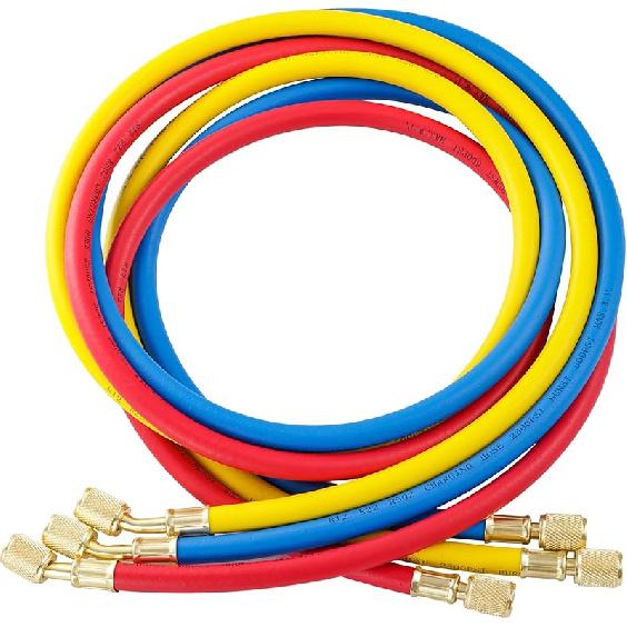 3 Pieces AC Manifold Gauge Hose Kit, R410A Refrigerant Charging Hoses 1/4 SAE, 5FT AC Manifold Gauge Hose Kit For R134A R410A R22 R404A, A/C Charging