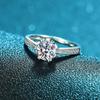925 Sterling Silver Snowflake Ring Plated 18K White Gold Six-Claw Love Diamond Ring One Carat Peach Heart Claw Wedding Ring