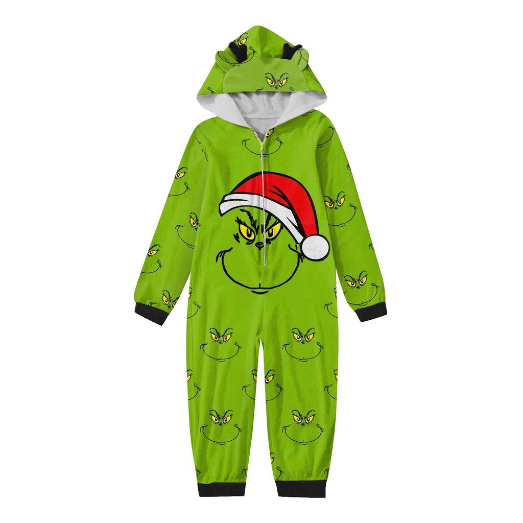 Christmas Print Family Matching Hooded Long Sleeved Zippered Jumpsuit Set