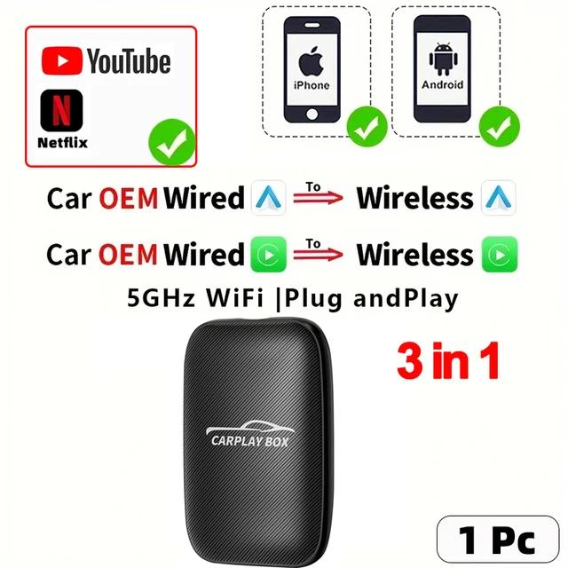 3 в 1 Carplay&Auto Box Проводной и беспроводной адаптер Android Auto для проводных автомобилей Android Auto Smart Ai Box WiFi для Netflix Youtube