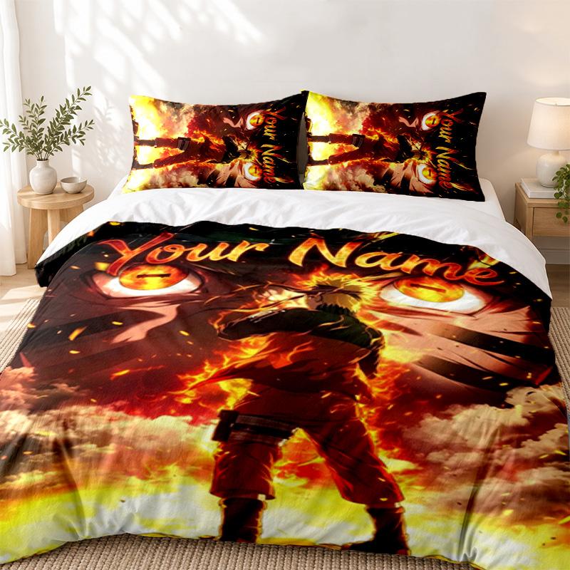 Naruto Custom Name 3pc set Perfect for bedroom use Comfortable bedding set includes a duvet cover and two pillowcases Ideal birthday or Christmas gift