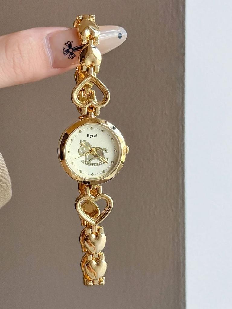 Fashion Casual Gold Women's Watch with Heart-Shaped Dial, Skeleton Bracelet, High-Quality Quartz Women's Watches Women's Gift