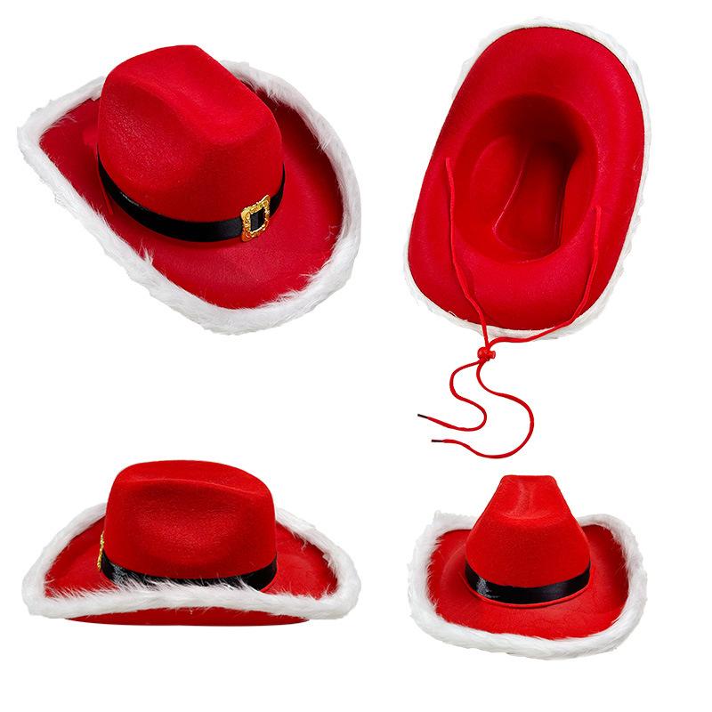 Santa Claus Party Christmas Cowboy Hat Western Red Felt Hats Wide Brim Cowgirl Hat Jazz Hat for Women Men Costume Accessories