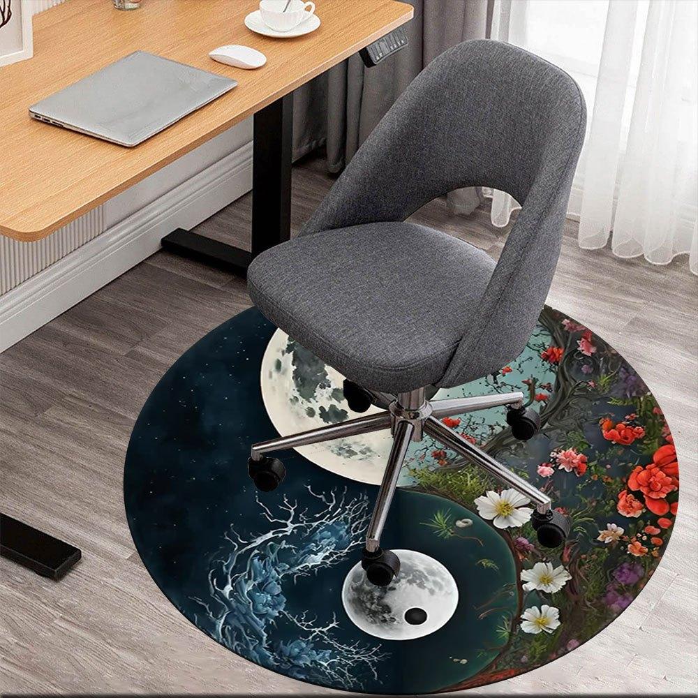 Yin Yang Moon Flowers: A Unique Artistic Design for Home DecorRound Non-Slip chair mat chair carpet for office Rugs for Office Decor Gift For Valentin