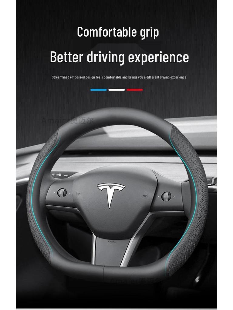 Genuine Leather Steering Wheel Cover for Tesla Model 3/Y - Ultra-thin Design