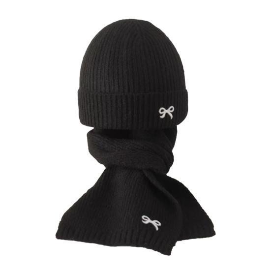 Набор детская шапка и шарф 2 шт./компл. Вязаный капюшон с бантом, ветрозащитный шарф для шеи, утолщенный, мягкий, теплый, уютный, для ношения осенью и зимой