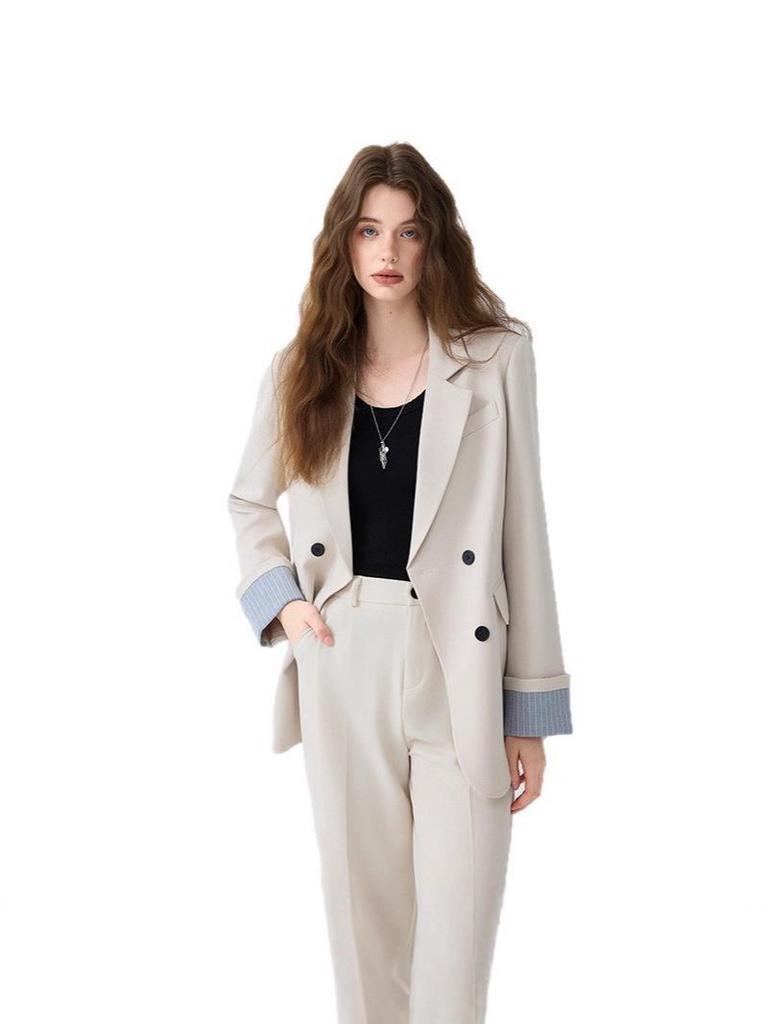 Женский повседневный костюм высокого класса: Осенний профессиональный стиль с темпераментом, включает куртку и брюки палаццо