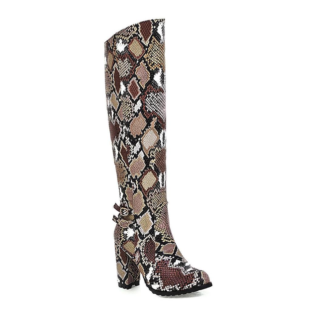 Q/Women's High Heel Boots Sexy Snake Skin Pattern Thick Heel Women's Boots Autumn and Winter New Large Size Boots