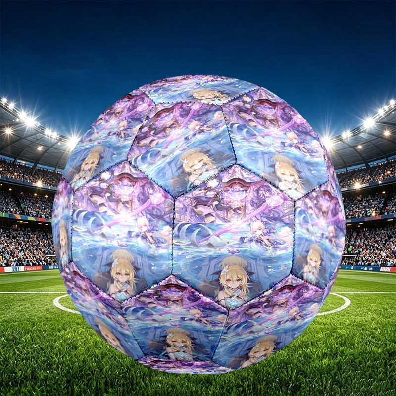 Genshin Impact Print Size 5 Soccer Ball, PU Wear Resistant Football for Match Training and Daily Practice, Birthday Gift for Soccer Fans