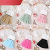 Girls Fashion Suit Children's Casual Mesh Coat + Halter Vest + Pleated Skirt Three-piece Suit