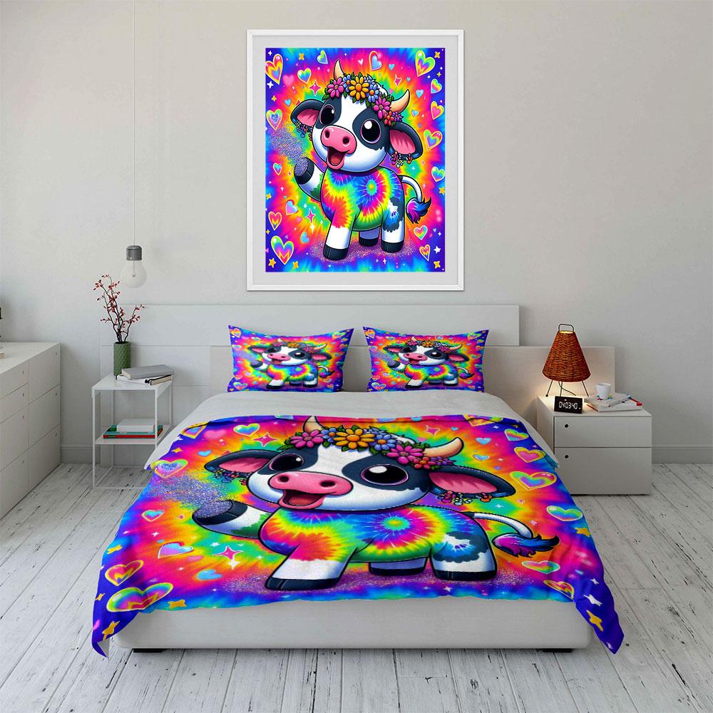 Colorful cow and hearts. Bedding sets Duvet cover sets Duvet covers Pillowcases(1 * Duvet Cover 2 * Pillowcases without duvet insert)