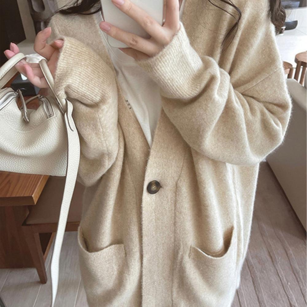 Свободный и непринужденный вязаный кардиган в корейском стиле для женской осени и зимы, новый мягкий и повседневный свитер-пальто на одной пуговице