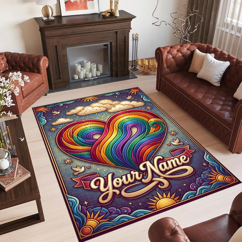 Hearts Theme Crystal Velvet Floor Rug Personalized Custom Name Text Warm Carpet Home Decoration