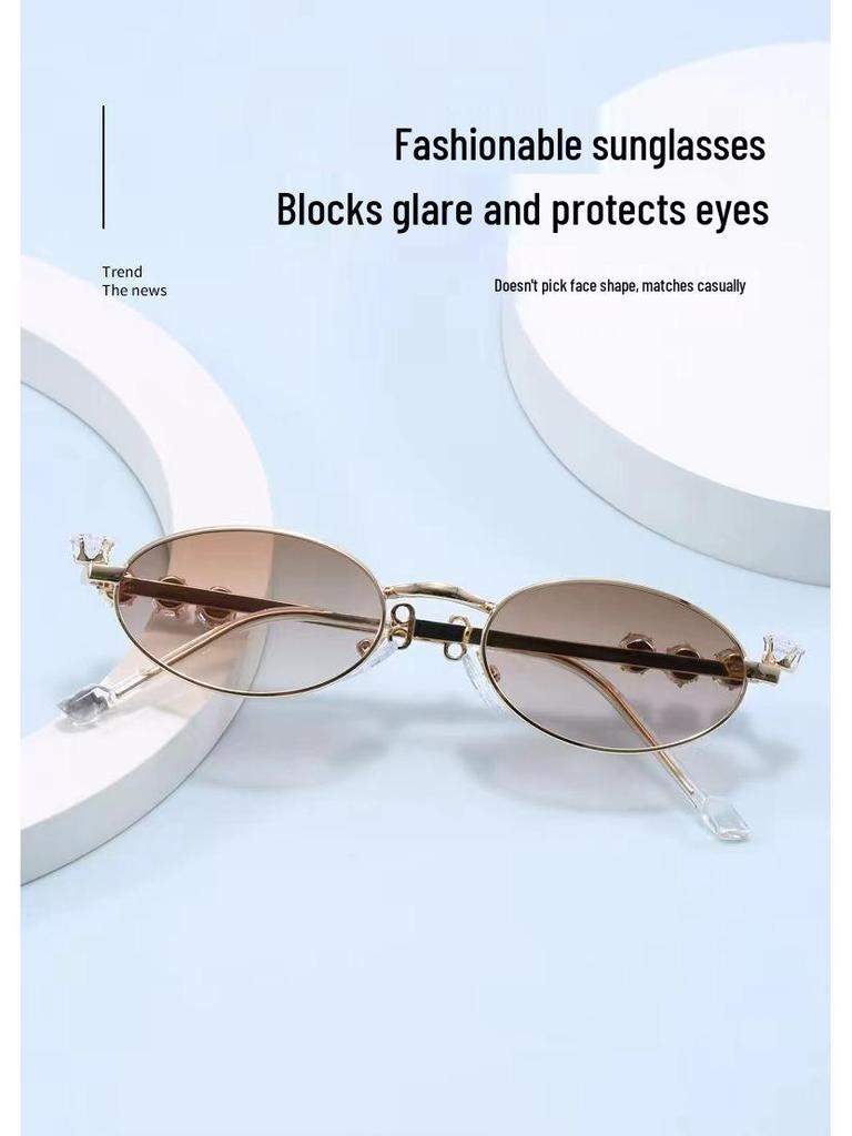 Модные винтажные солнцезащитные очки в стиле Y2K со стразами и защитой от синего света